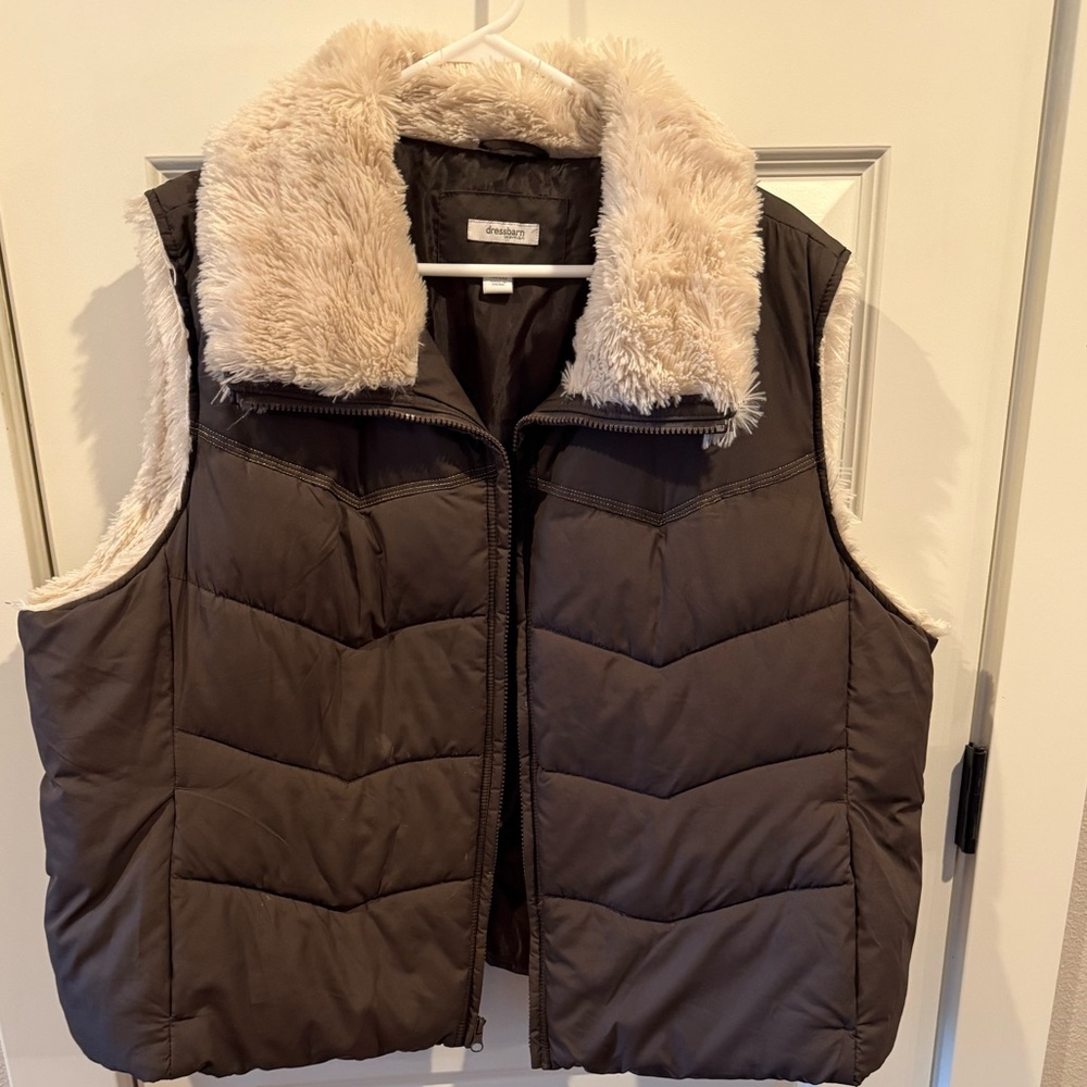 Dressbarn Chocolate Brown Vest with Faux Fur Trim